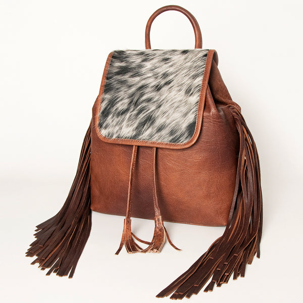 American Darling Western Leather Backpack with Hair-On Cowhide and Fringes - Uhorse