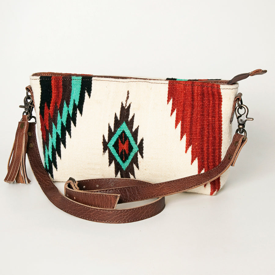 American Darling Western Leather Wristlet Bag with Hand Woven Saddle Blanket - Uhorse