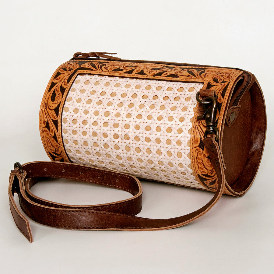 American Darling Hand Tooled Western Leather Duffel Bag - Floral Carved Travel Bag - Hilason