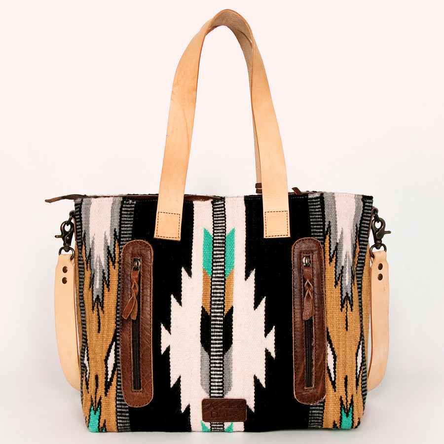 American Darling Tote Bag Hand Woven Saddle Blanket Genuine Leather Western Purse Large Shoulder Bag with YKK Zipper