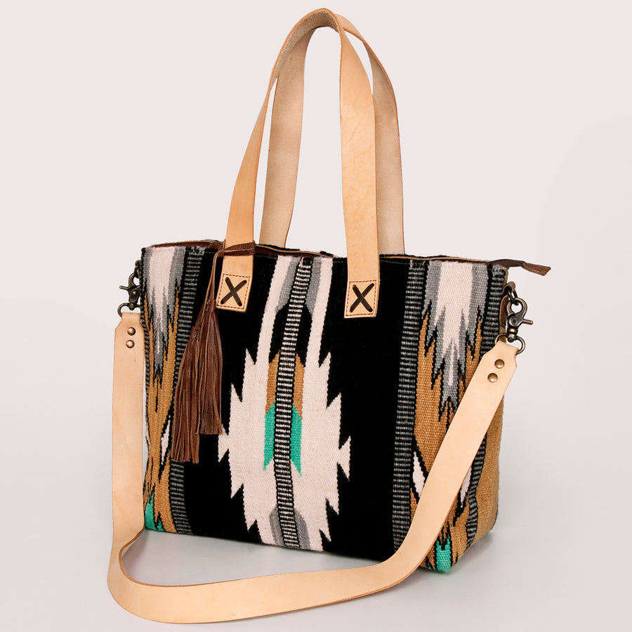 American Darling Hand Woven Saddle Blanket Western Leather Tote Bag - Uhorse