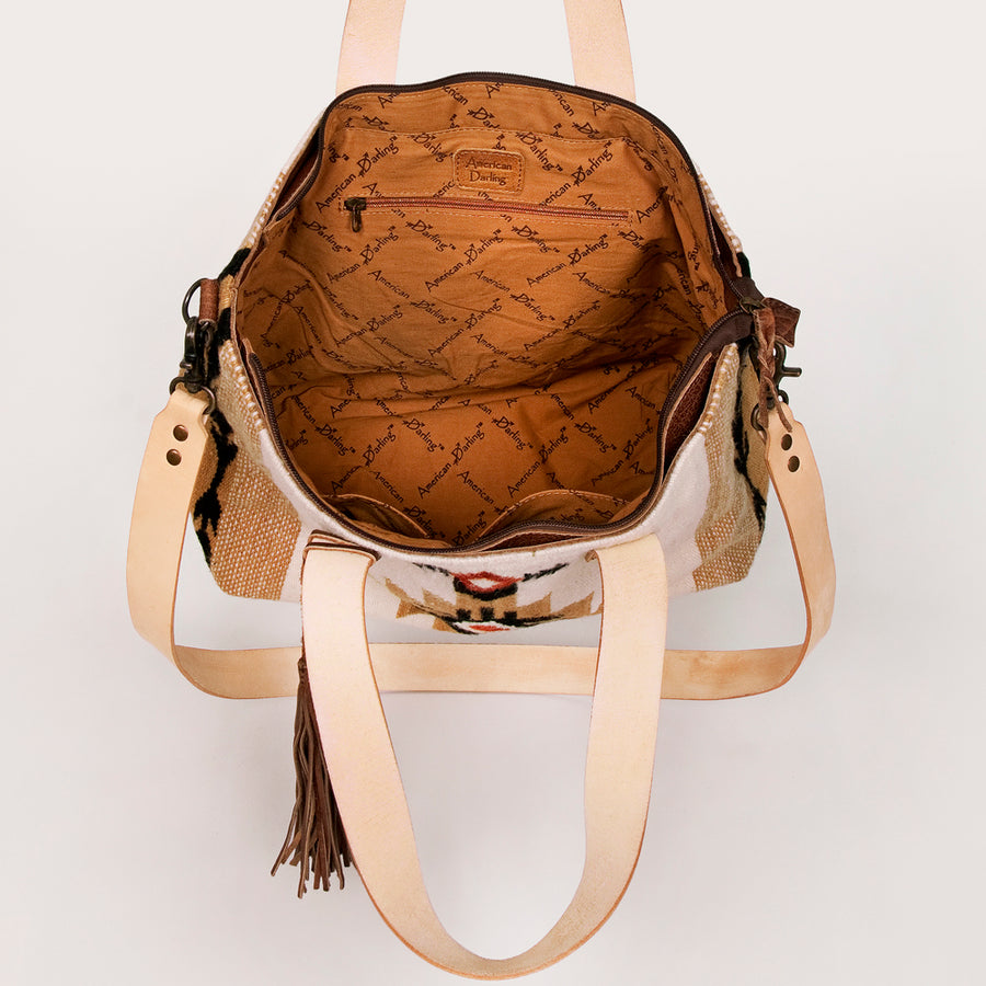 American Darling Tote Bag Hand Woven Saddle Blanket Genuine Leather Western Purse Large Shoulder Bag with YKK Zipper