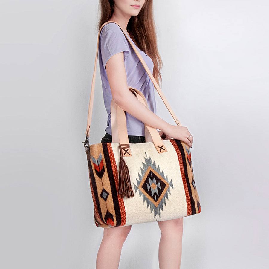 American Darling Tote Bag Hand Woven Saddle Blanket Genuine Leather Western Purse Large Shoulder Bag with YKK Zipper