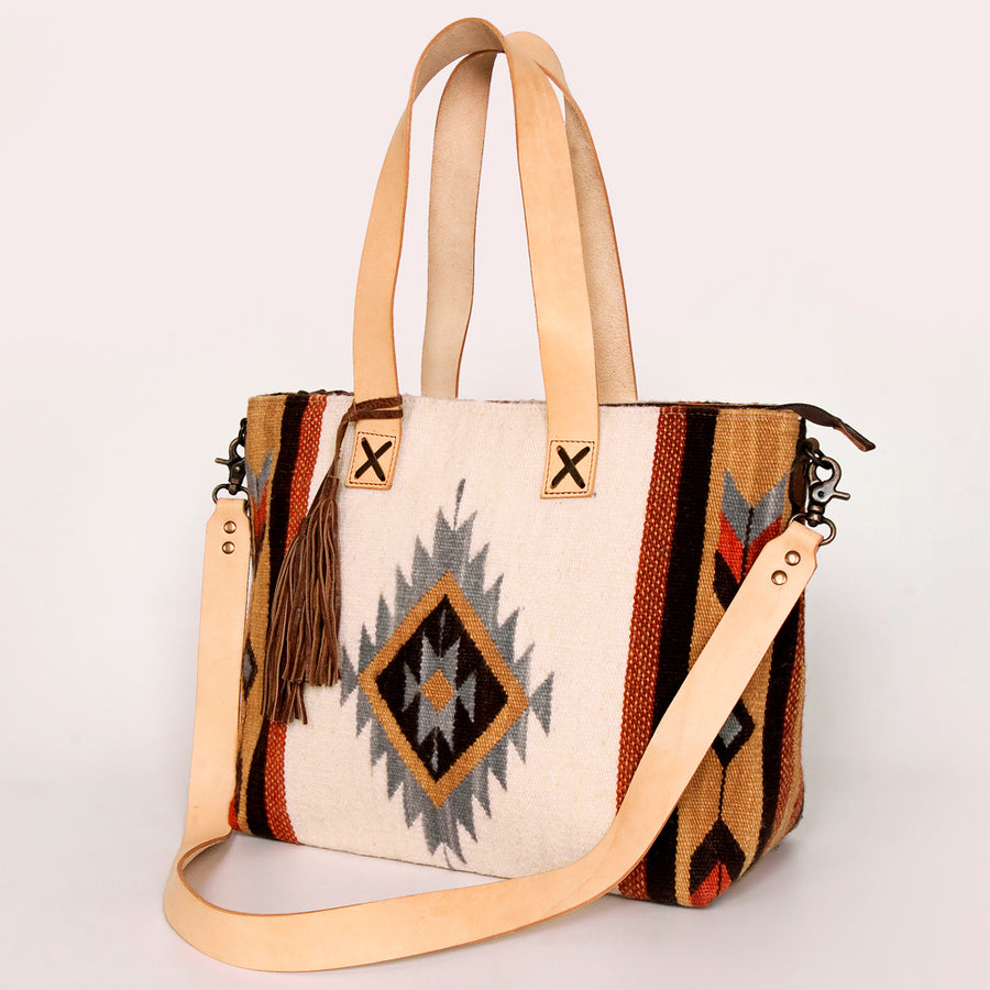 American Darling Hand Woven Saddle Blanket Western Leather Tote Bag - Uhorse