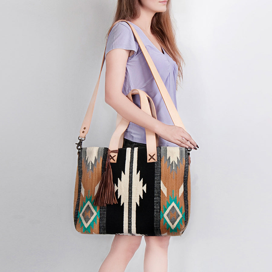 American Darling Tote Bag Hand Woven Saddle Blanket Genuine Leather Western Purse Large Shoulder Bag with YKK Zipper