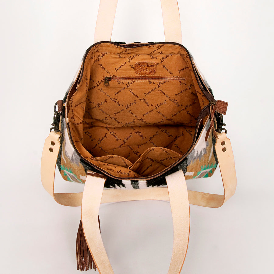 American Darling Tote Bag Hand Woven Saddle Blanket Genuine Leather Western Purse Large Shoulder Bag with YKK Zipper