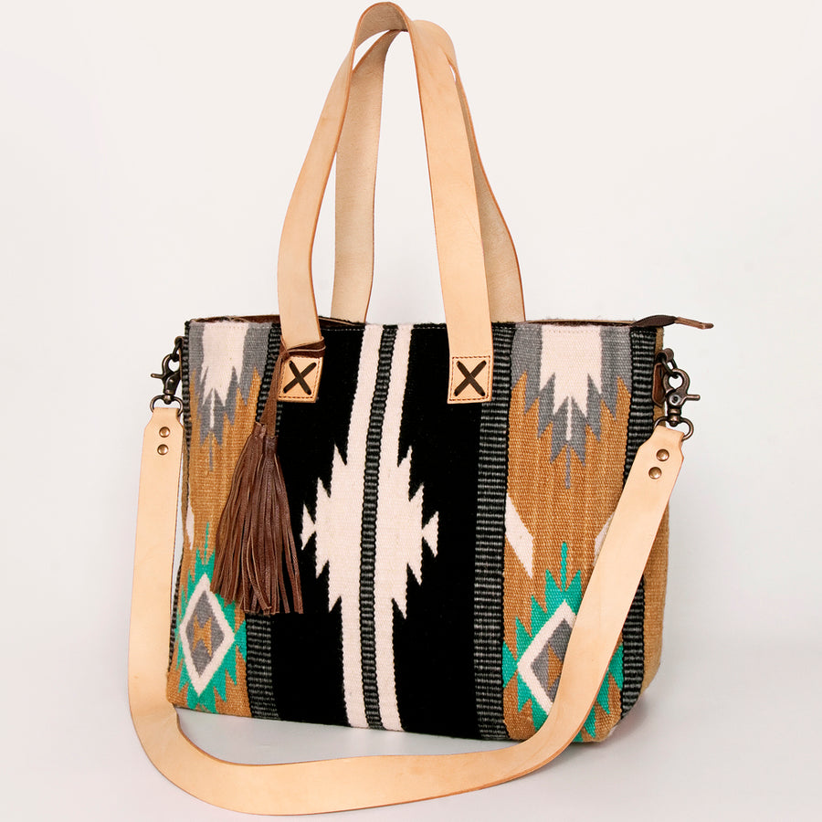 American Darling Hand Woven Saddle Blanket Western Leather Tote Bag - Uhorse