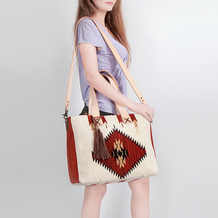American Darling Tote Bag Hand Woven Saddle Blanket Genuine Leather Western Purse Large Shoulder Bag with YKK Zipper