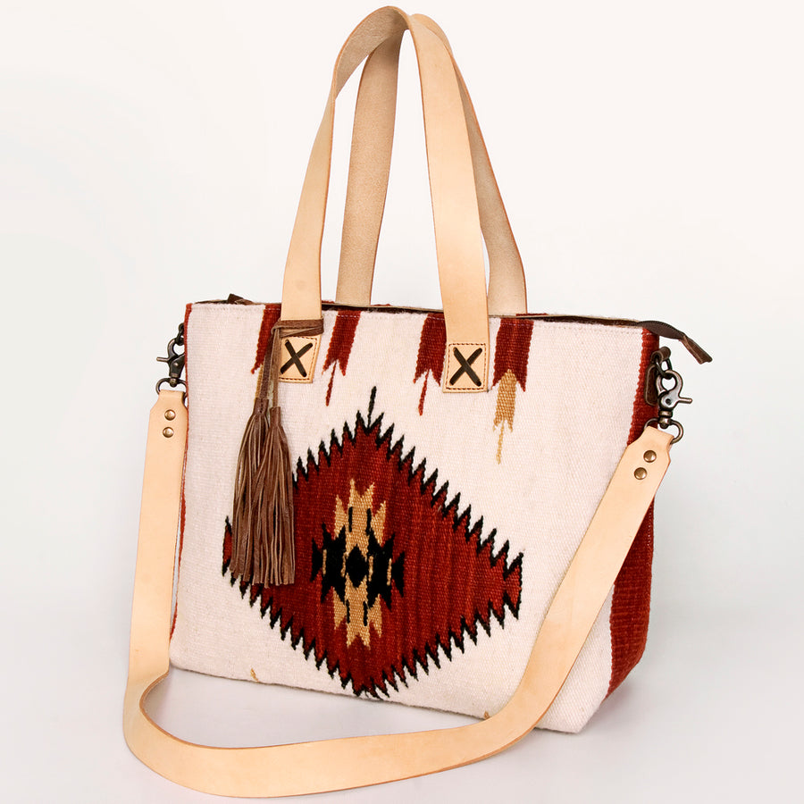 American Darling Hand Woven Saddle Blanket Western Leather Tote Bag - Uhorse