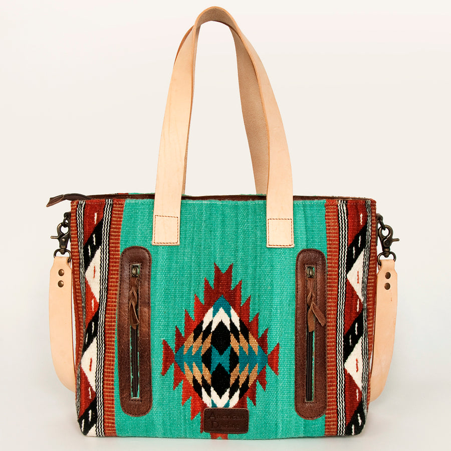 American Darling Tote Bag Hand Woven Saddle Blanket Genuine Leather Western Purse Large Shoulder Bag with YKK Zipper