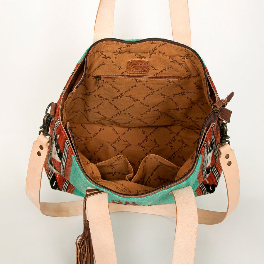 American Darling Tote Bag Hand Woven Saddle Blanket Genuine Leather Western Purse Large Shoulder Bag with YKK Zipper