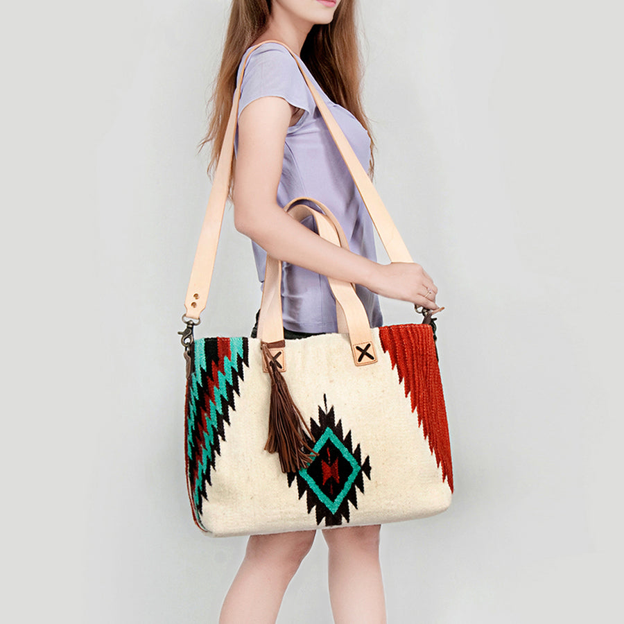 American Darling Tote Bag Hand Woven Saddle Blanket Genuine Leather Western Purse Large Shoulder Bag with YKK Zipper
