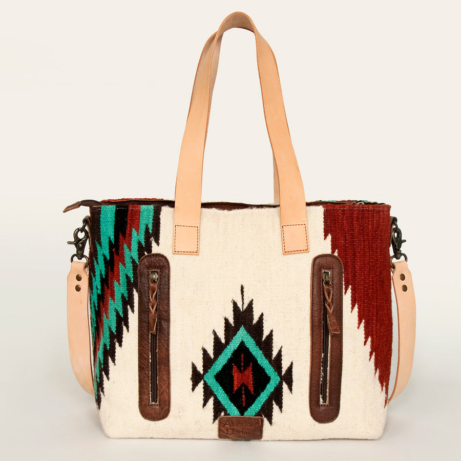 American Darling Tote Bag Hand Woven Saddle Blanket Genuine Leather Western Purse Large Shoulder Bag with YKK Zipper
