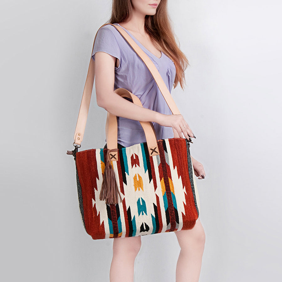 American Darling Tote Bag Hand Woven Saddle Blanket Genuine Leather Western Purse Large Shoulder Bag with YKK Zipper