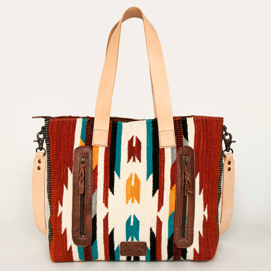 American Darling Tote Bag Hand Woven Saddle Blanket Genuine Leather Western Purse Large Shoulder Bag with YKK Zipper