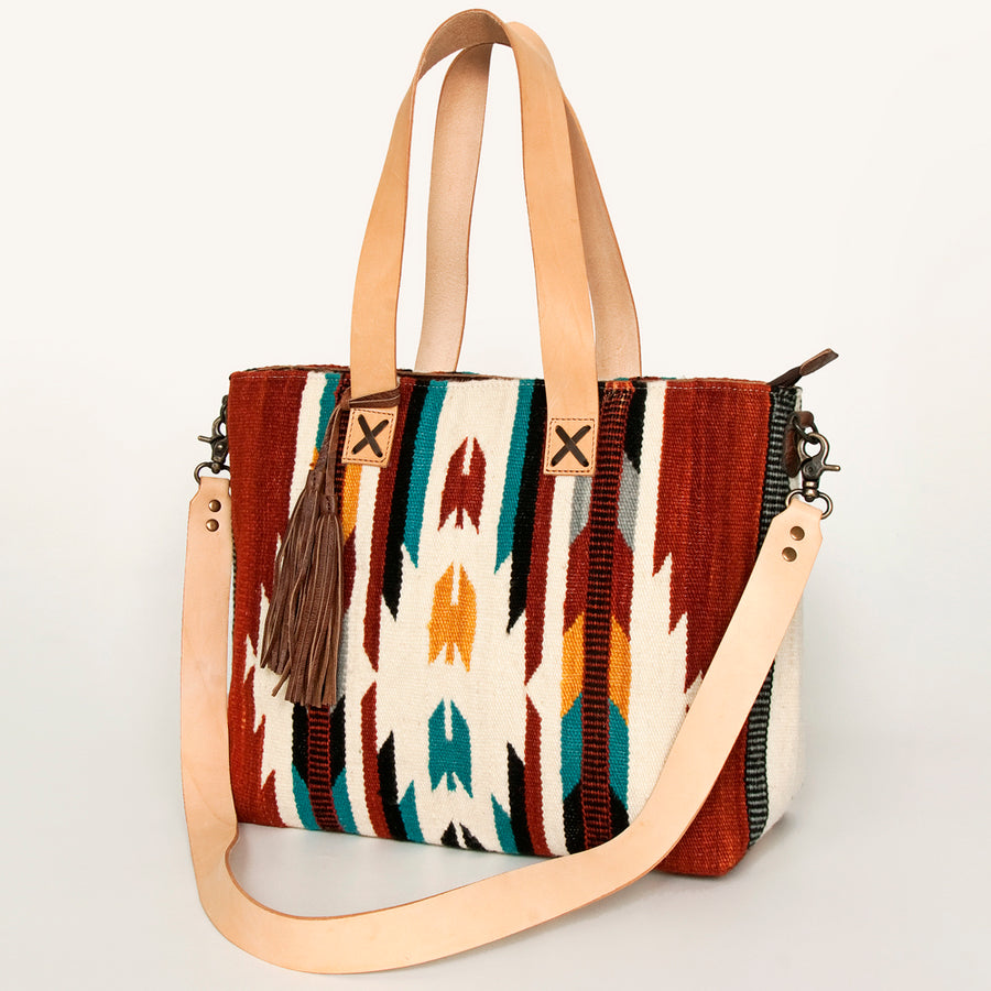 American Darling Hand Woven Saddle Blanket Western Leather Tote Bag - Uhorse