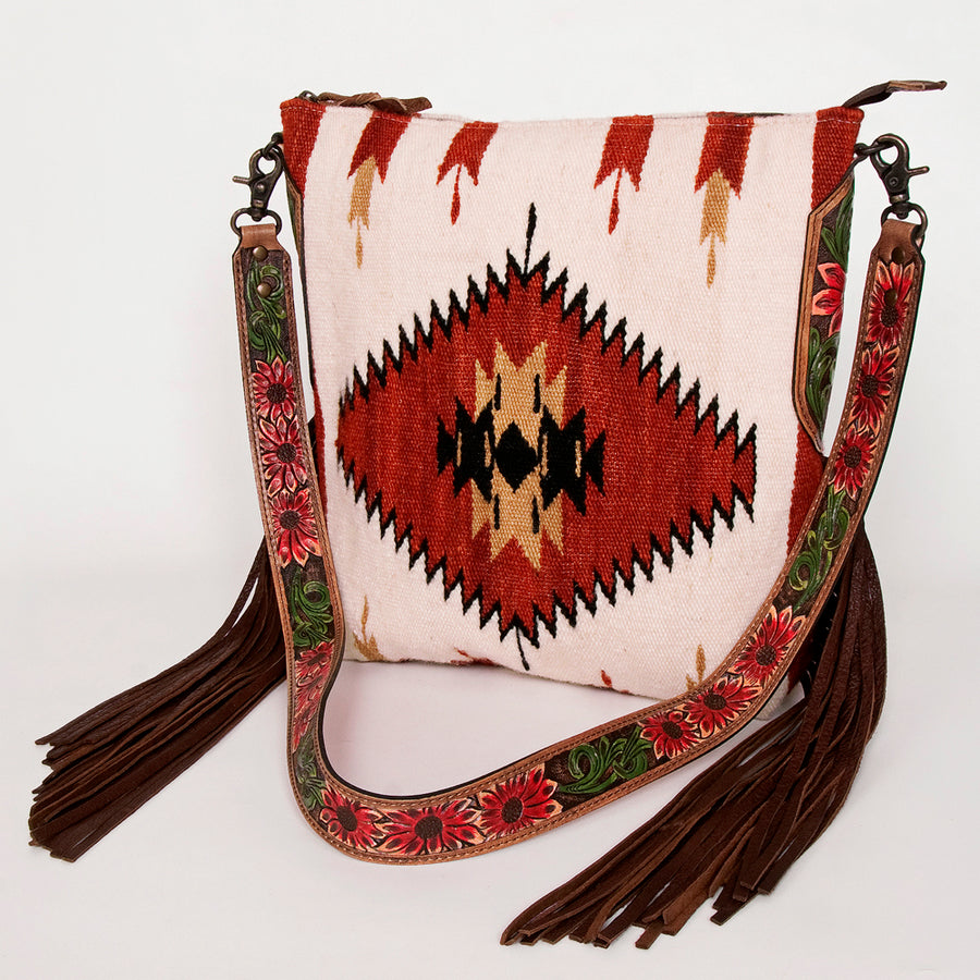 American Darling Handcrafted Hand Tooled Leather Saddle Blanket Cross body Bag - Uhorse
