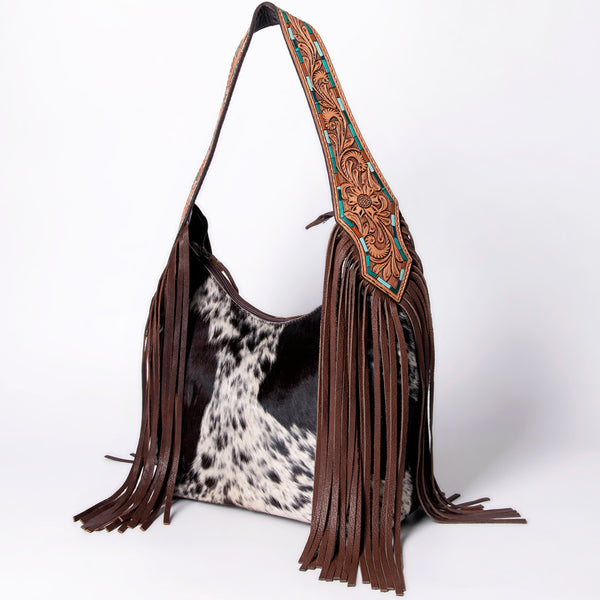 American Darling Hair-On Cowhide and Fringed Hand Tooled Leather Hobo Bag - Uhorse