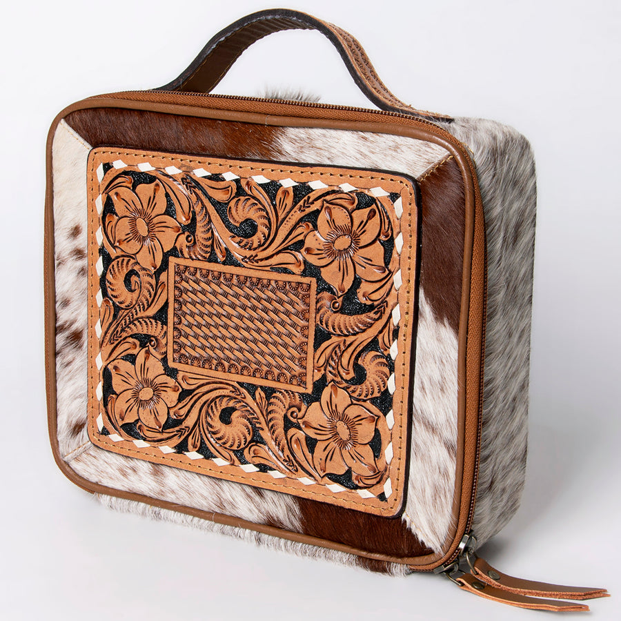American Darling Western Hand Tooled Leather Hair-On Cowhide Jewelry Case - Uhorse
