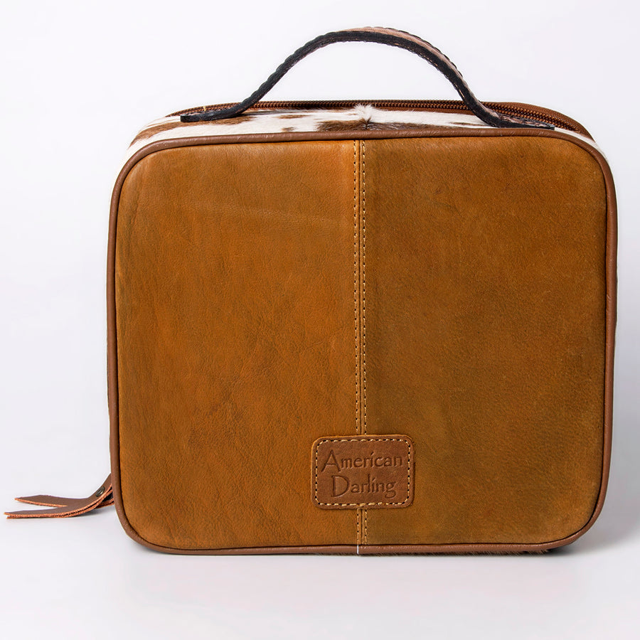 American Darling Jewelry Case for Women - Hair-On Cowhide, Hand Tooled Floral Carved Genuine Leather Travel Organizer