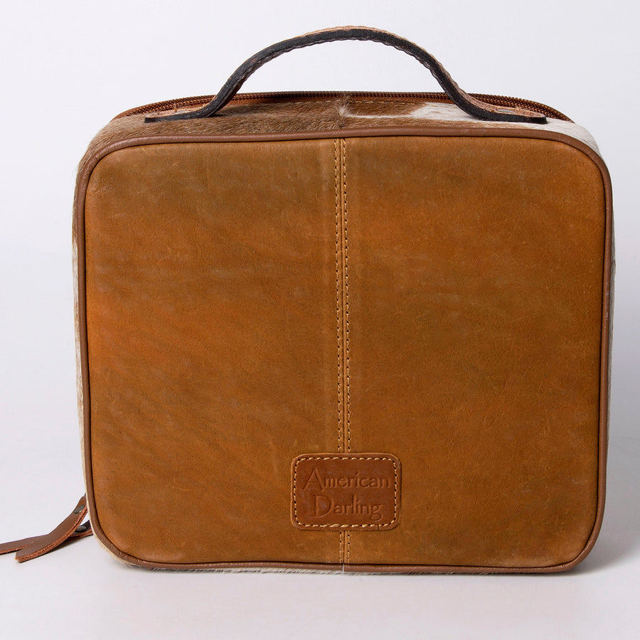 American Darling Jewelry Case for Women - Hair-On Cowhide, Hand Tooled Floral Carved Genuine Leather Travel Organizer