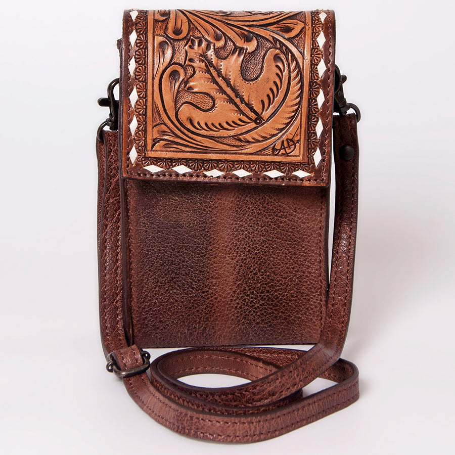 American Darling Cell Phone Holder Hand Tooled Hair-On Genuine Leather Women Bag Western Handbag Purse | Case