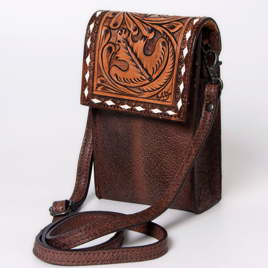 American Darling Cell Phone Holder Hand Tooled Genuine Leather Western Women Bag Purse | Case - Uhorse