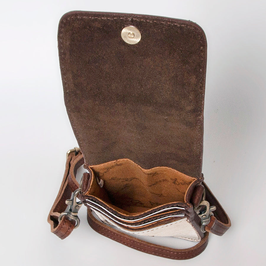 American Darling Cell Phone Holder, Hand Tooled Floral Cactus Leather, Hair-On Cowhide, Western Crossbody Phone Purse