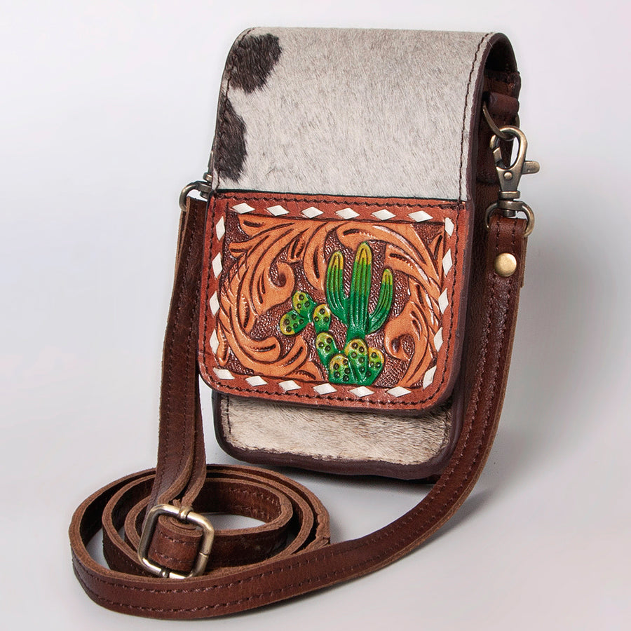 American Darling Western Leather Cell Phone Holder - Hand Tooled and Cowhide Purse - Uhorse