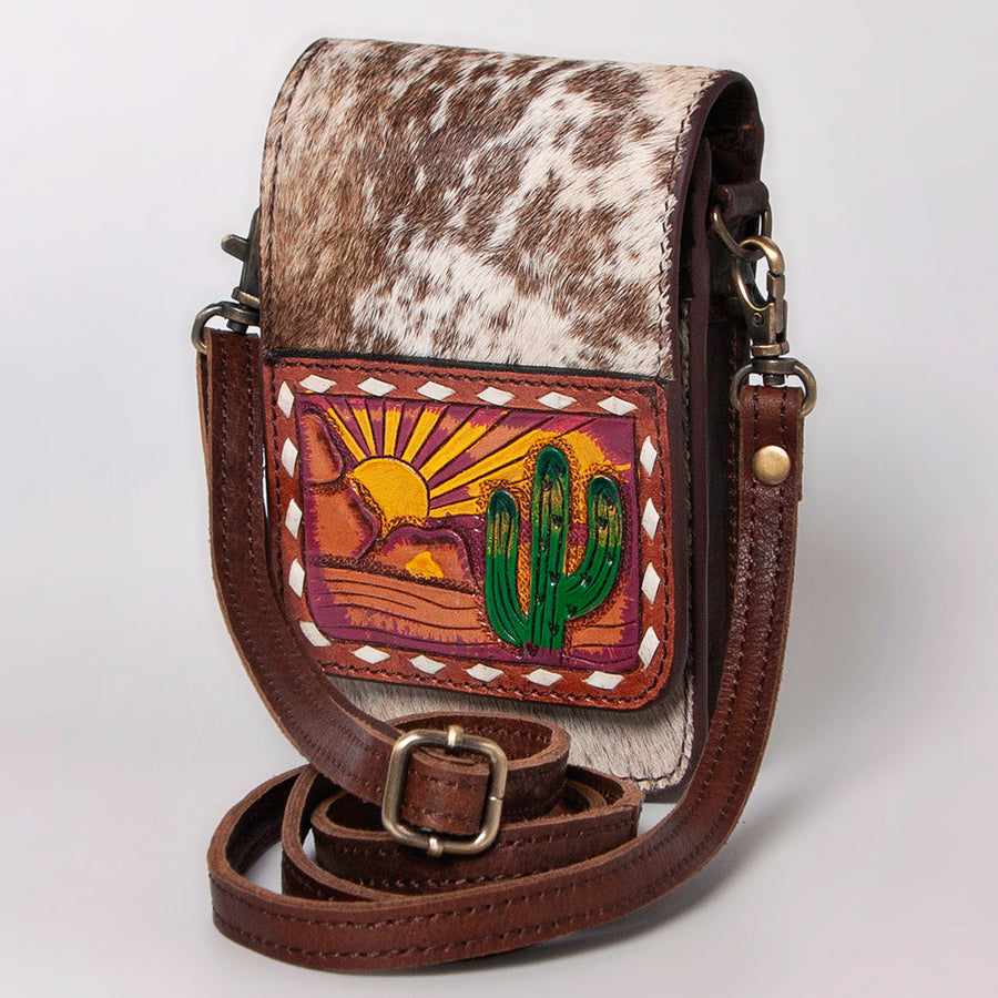 American Darling Cell Phone Holder Hand Tooled Hair-On Genuine Leather Women Bag Western Handbag Purse | Case - Uhorse