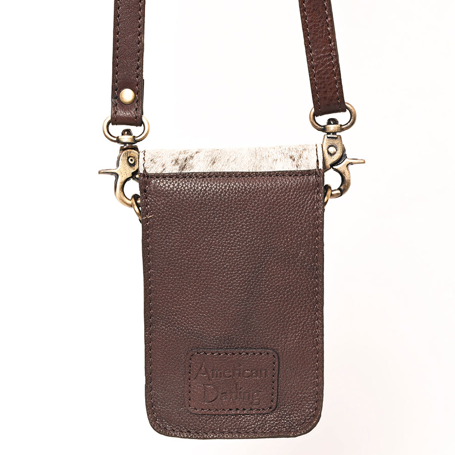 American Darling Cell phone Holder, Hand Tooled Floral Leather, Hair-On Cowhide, Western Crossbody Phone Purse for Women