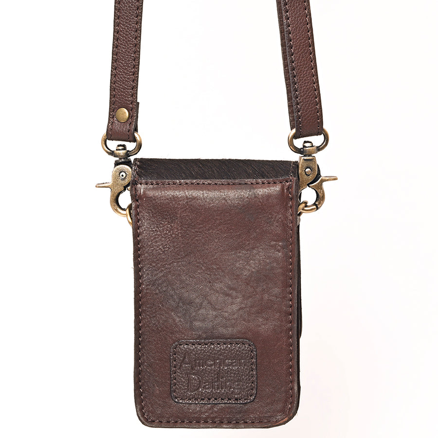 American Darling Cell phone Holder, Hand Tooled Floral Leather, Hair-On Cowhide, Western Crossbody Phone Purse for Women