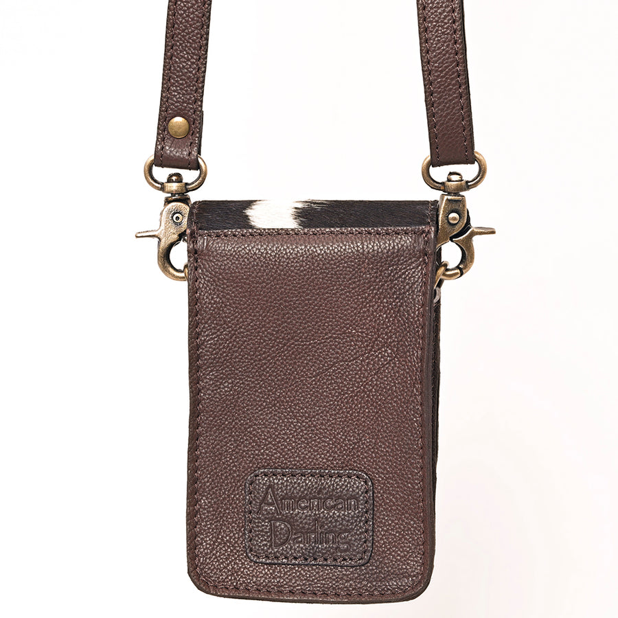 American Darling Cell phone Holder, Hand Tooled Floral Leather, Hair-On Cowhide, Western Crossbody Phone Purse for Women