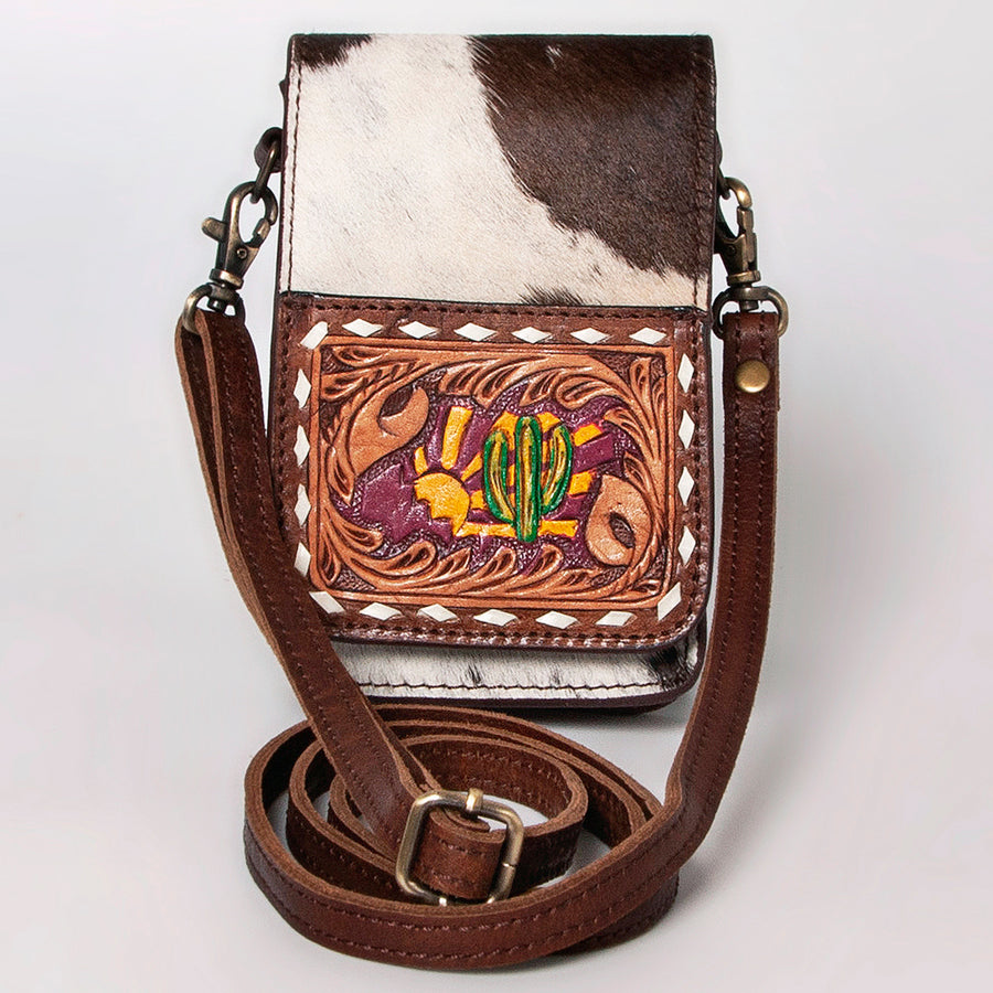 American Darling Cell Phone Holder Hand Tooled Hair-On Genuine Leather Women Bag Western Handbag Purse | Case