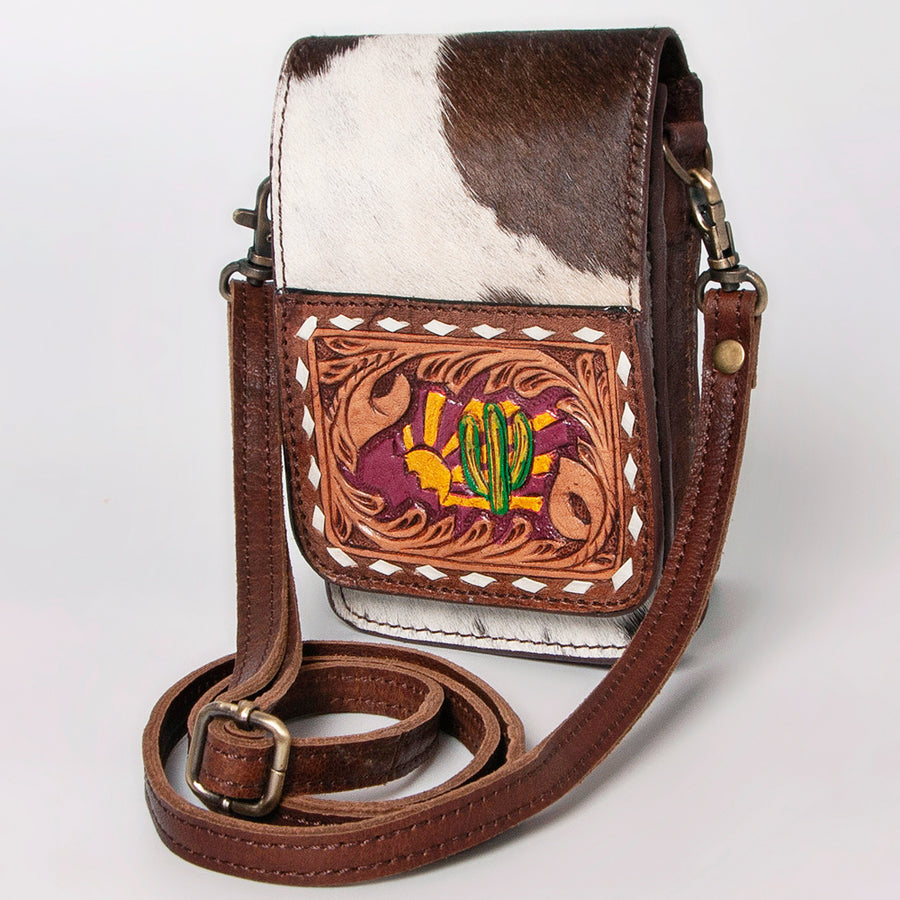 American Darling Cell Phone Holder Hand Tooled Hair-On Genuine Leather Women Bag Western Handbag Purse | Case - Uhorse