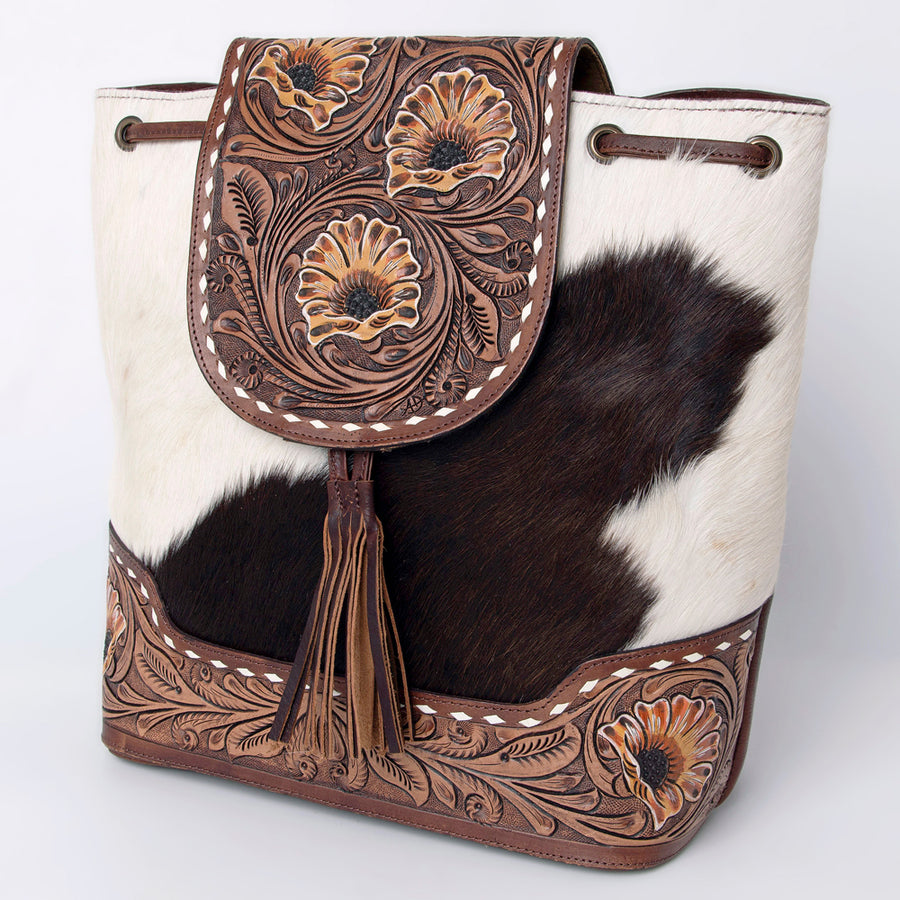 American Darling Backpack Hair On Hand Tooled Genuine Leather Women Bag Western Handbag Purse - Uhorse