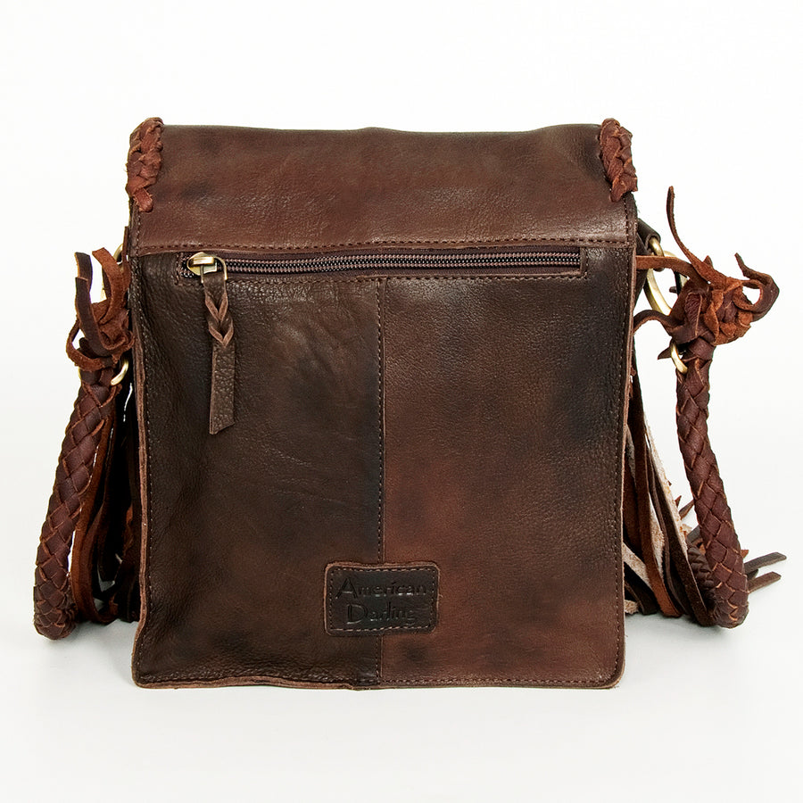 American Darling Messenger Bag Western Genuine Leather Handcrafted Purse with Fringes and Turquoise Stone