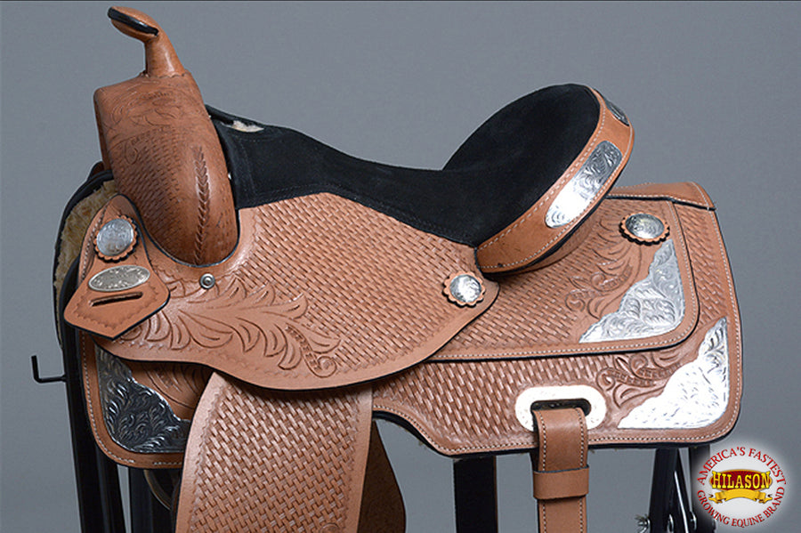 HILASON Western Horse Saddle Leather Treeless Trail Barrel Tan | for Horses