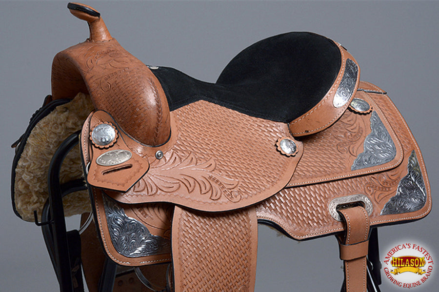 HILASON Western Horse Saddle Leather Treeless Trail Barrel Tan | for Horses