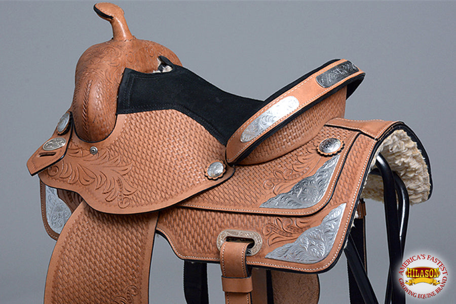 HILASON Western Horse Saddle Leather Treeless Trail Barrel Tan | for Horses