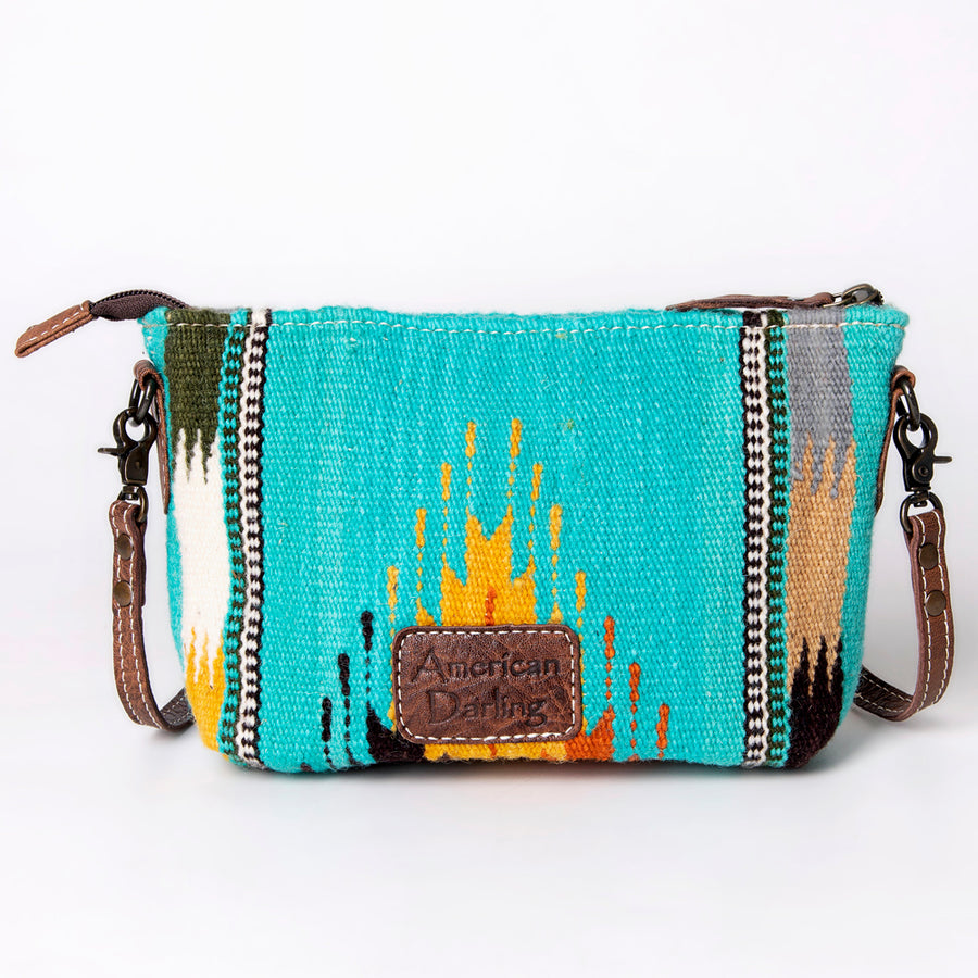 American Darling Handwoven Saddle Blanket Crossbody Bag – Genuine Leather Western Purse  Artisan Crafted Boho Cowgirl Shoulder Bag