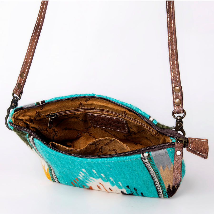 American Darling Handwoven Saddle Blanket Crossbody Bag – Genuine Leather Western Purse  Artisan Crafted Boho Cowgirl Shoulder Bag
