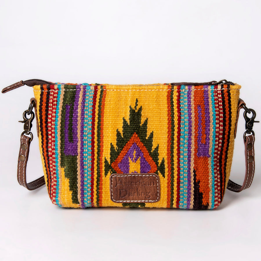 American Darling Handwoven Saddle Blanket Crossbody Bag – Genuine Leather Western Purse  Artisan Crafted Boho Cowgirl Shoulder Bag