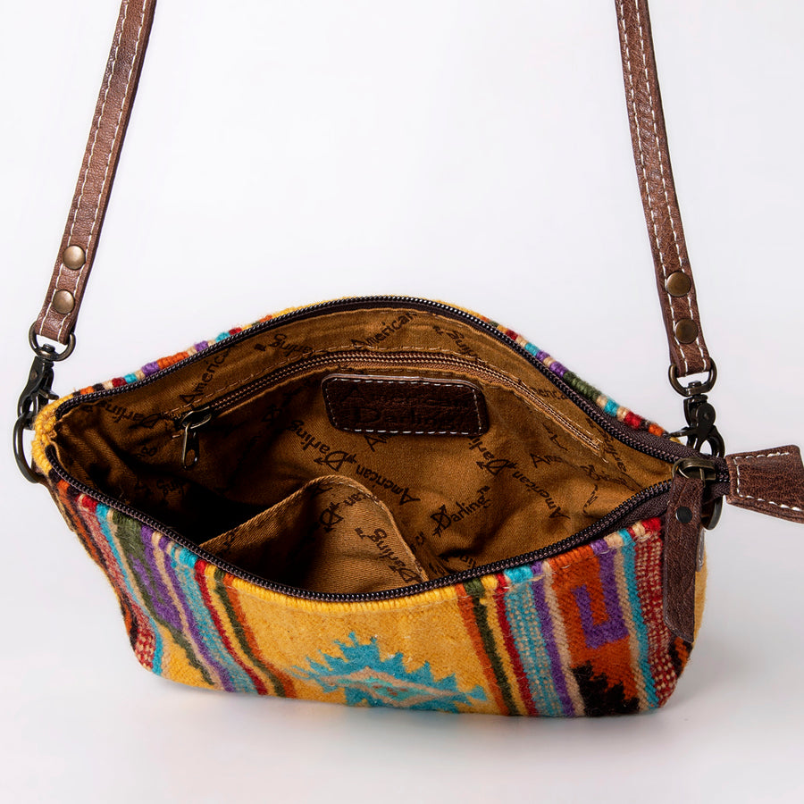 American Darling Handwoven Saddle Blanket Crossbody Bag – Genuine Leather Western Purse  Artisan Crafted Boho Cowgirl Shoulder Bag