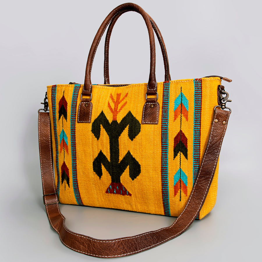 American Darling Handwoven Saddle Blanket Western Tote Bag Leather Strap - Uhorse