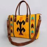 Handwoven saddle blanket and leather Western tote bag by American Darling