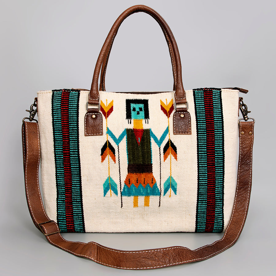 American Darling Handwoven Saddle Blanket Tote Bag – Western Tote with Genuine Leather Handles &  Artisan Crafted Large Bag