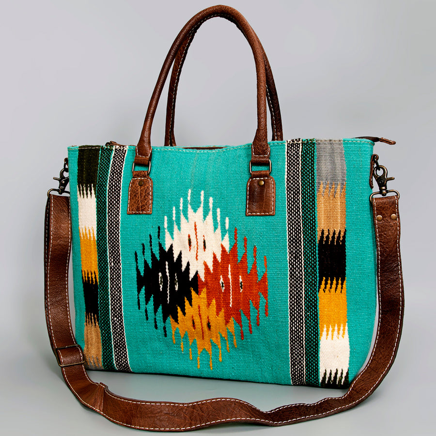 American Darling Handwoven Saddle Blanket Western Tote Bag Leather Strap - Uhorse