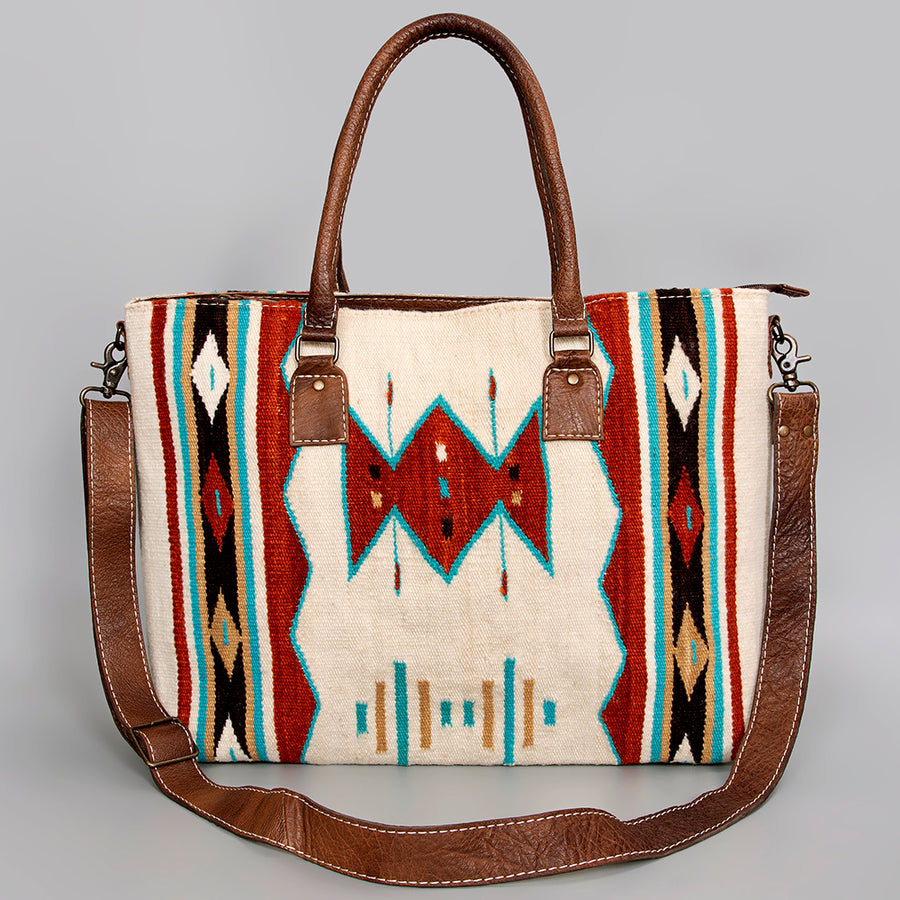 American Darling Handwoven Saddle Blanket Tote Bag – Western Tote with Genuine Leather Handles &  Artisan Crafted Large Bag
