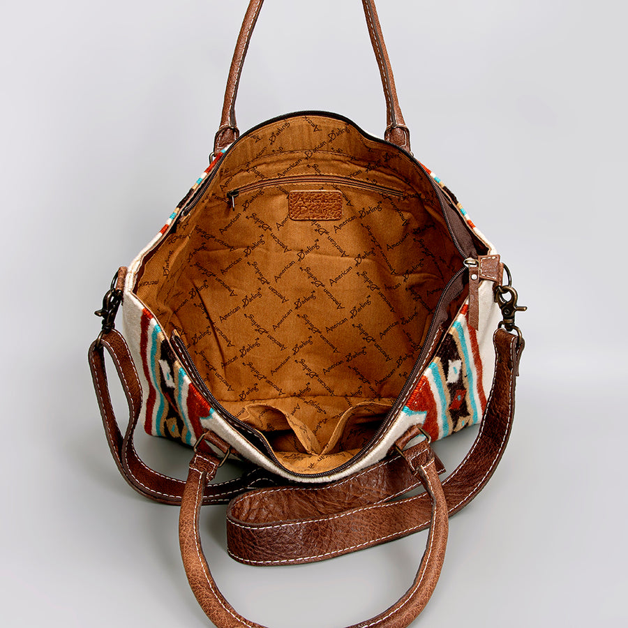 American Darling Handwoven Saddle Blanket Tote Bag – Western Tote with Genuine Leather Handles &  Artisan Crafted Large Bag